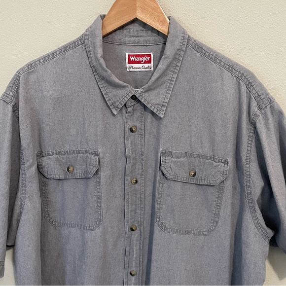 Vintage Wrangler Shirt Mens 2XL Grey Short Sleeve Button Up Cotton Workwear - Picture 4 of 11